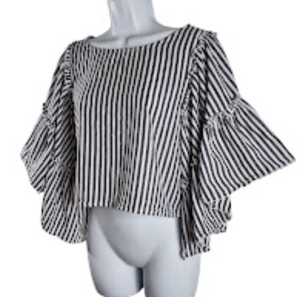 Hollister Sz S Boho Ruffle Batwing Sleeve Crop Top Cotton Minimalist Indie Style - Picture 4 of 7